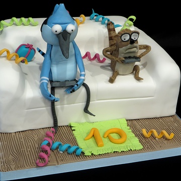 Gâteau Regular Show avec Mordecai et  Rigby