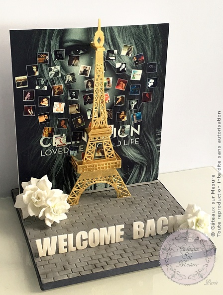 Cake Design - Tour Eiffel Celine Dion - Gâteaux sur Mesure Paris - cake design, Celine Dion, Dion, ecole cake design, Eiffel, fleurs, fleurs en sucre, formation, gardenia, Paris, sucre, sugar art, tour eiffel