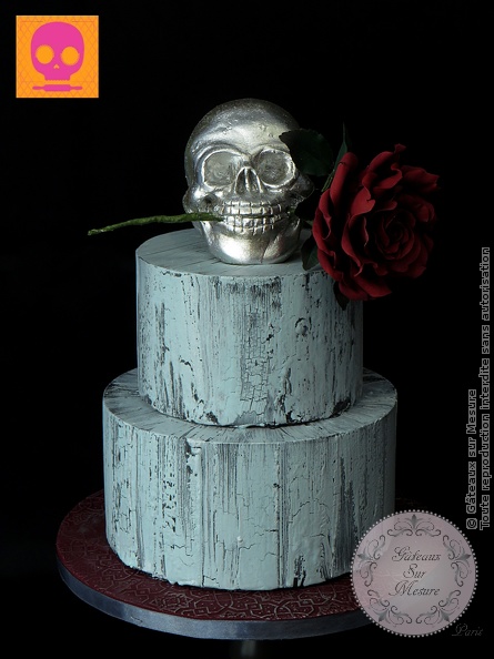 Cake Design - Pièce montée Tête de Mort - Gâteaux sur Mesure Paris - cake design, chocolat, chocolat à modeler, crane, dia de los muertos, effet craquelé, fleurs en sucre, fondant, modelage, modeling chocolate, mort, Paris, pate a sucre, rkt, rose, rose en sucre, skull, skullcollaboration, SSB16, sugar, tete de mort, wood effect