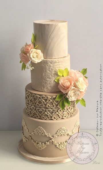 Cake Design - Romantique chic Wedding Cake - Gâteaux sur Mesure Paris - baroque, cake, cake design, chic, luxe, luxeevent, waferpaper, waferpaperflowers, wedding cake, weddingluxe