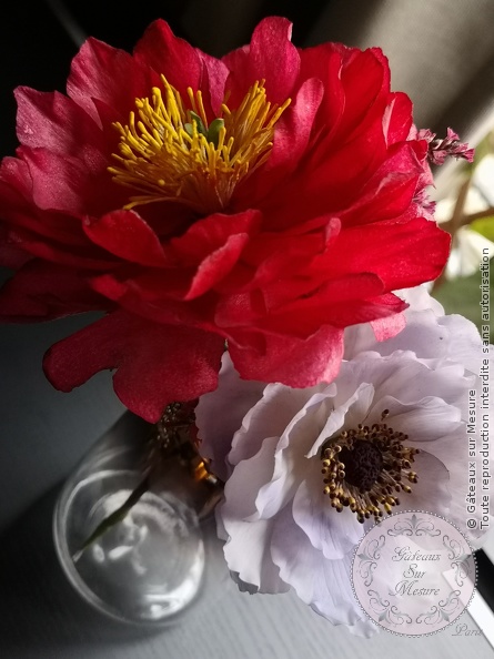 Wafer paper peony and sugar anemone