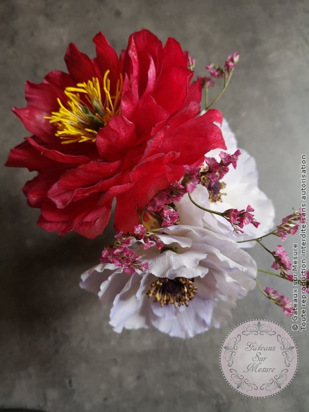 Wafer paper peony and sugar anemone