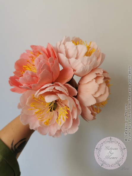 Cake Design - Fleurs en sucre - Gâteaux sur Mesure Paris - fleurs, fleurs en sucre, formation, formation cake design, pate flexible, pivoine, pivoine en sucre, rose, rose en sucre, sugarart, sugarpeony