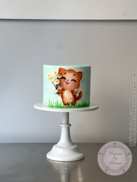 Cake Design - Petit chat aérographe - Gâteaux sur Mesure Paris - aérographe, airbrush, cakedesign, gateau, paint on cake, paintedcake